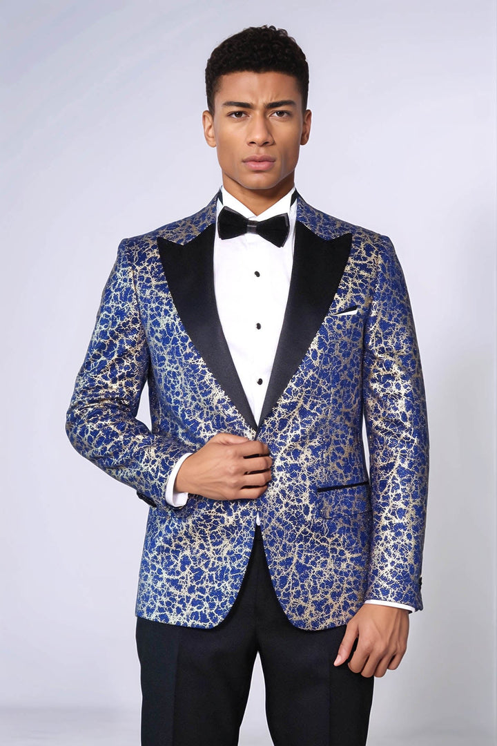 WSS Root Pattern Peak Lapel Dark Blue Men Tuxode Dinner Blazer  - Alcamo
