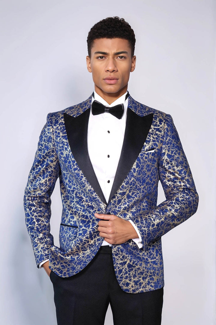 WSS Root Pattern Peak Lapel Dark Blue Men Tuxode Dinner Blazer  - Alcamo
