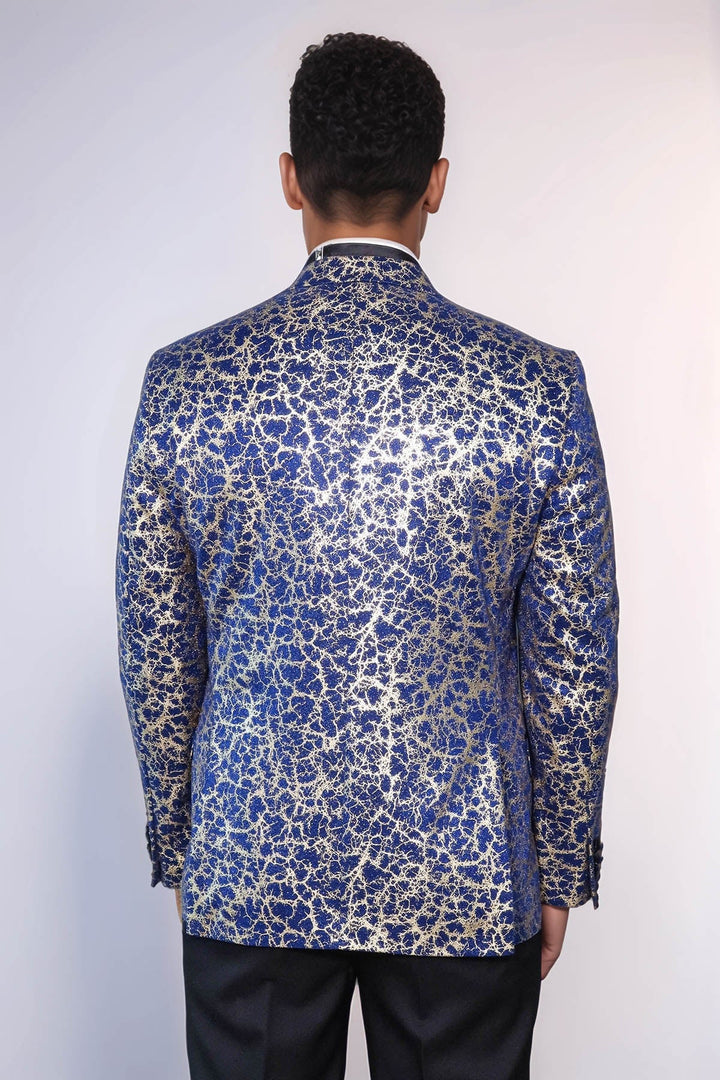 WSS Root Pattern Peak Lapel Dark Blue Men Tuxode Dinner Blazer  - Alcamo