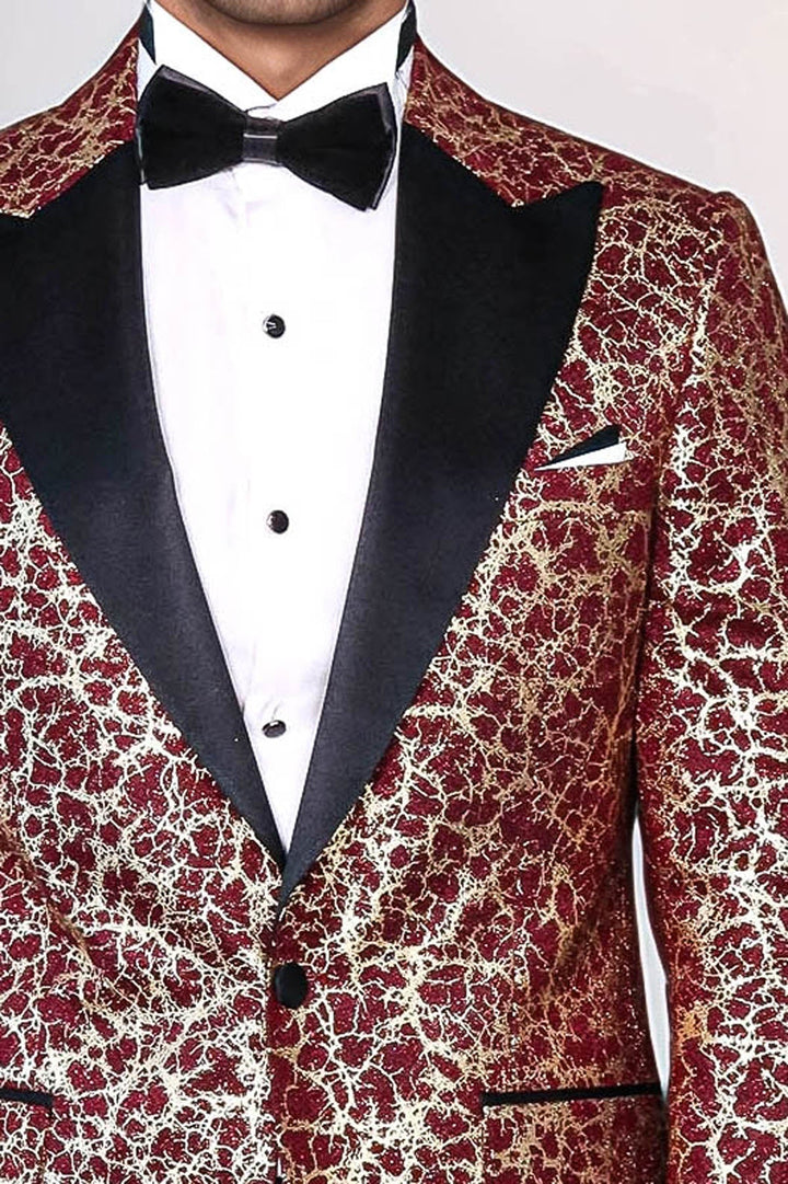 WSS Root Pattern Peak Lapel Burgundy Men Party Blazer  - Terracina
