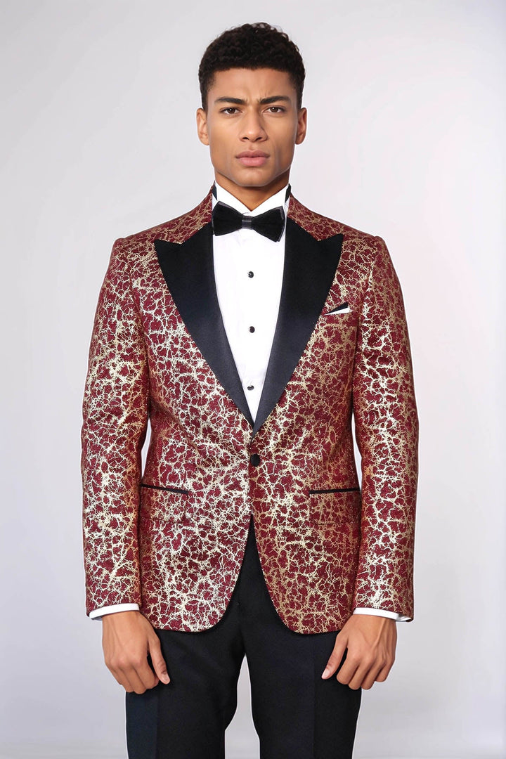 WSS Root Pattern Peak Lapel Burgundy Men Party Blazer  - Terracina