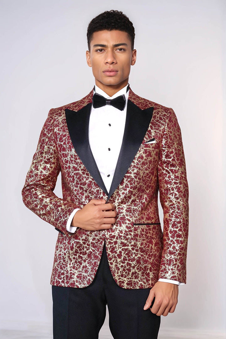 WSS Root Pattern Peak Lapel Burgundy Men Party Blazer  - Terracina