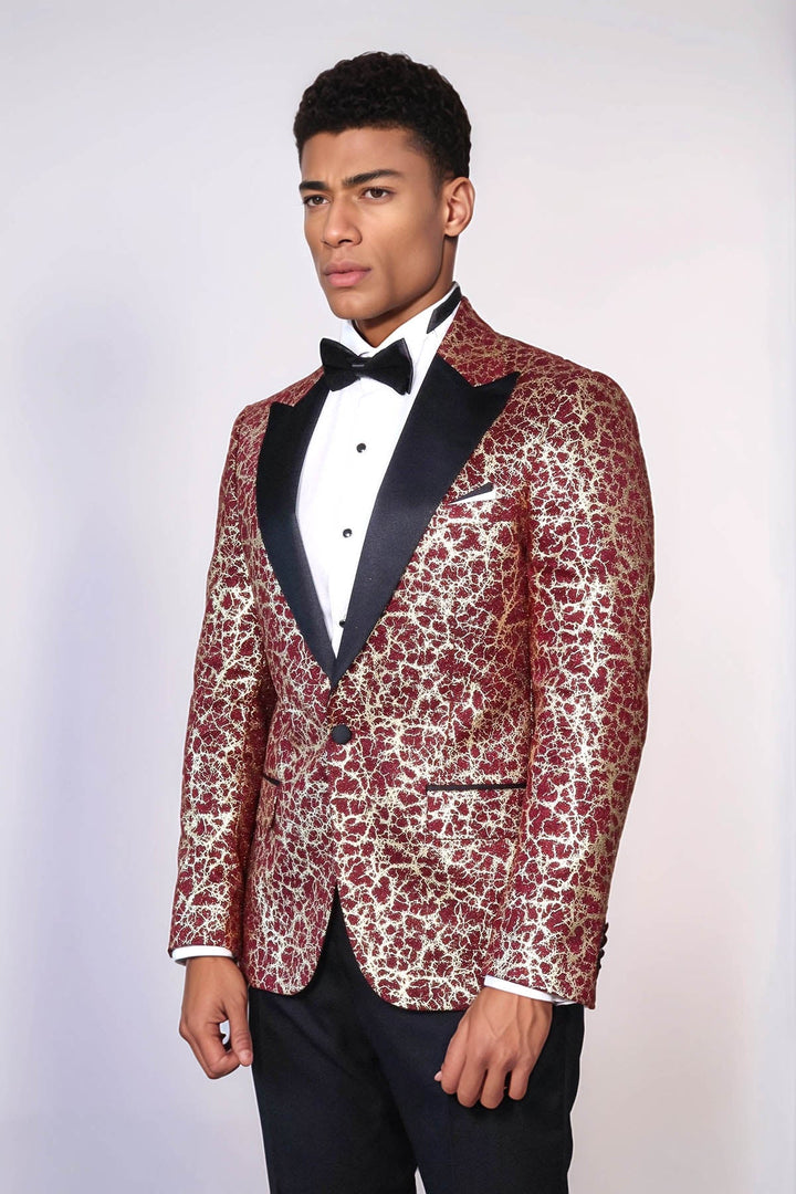 WSS Root Pattern Peak Lapel Burgundy Men Party Blazer  - Terracina