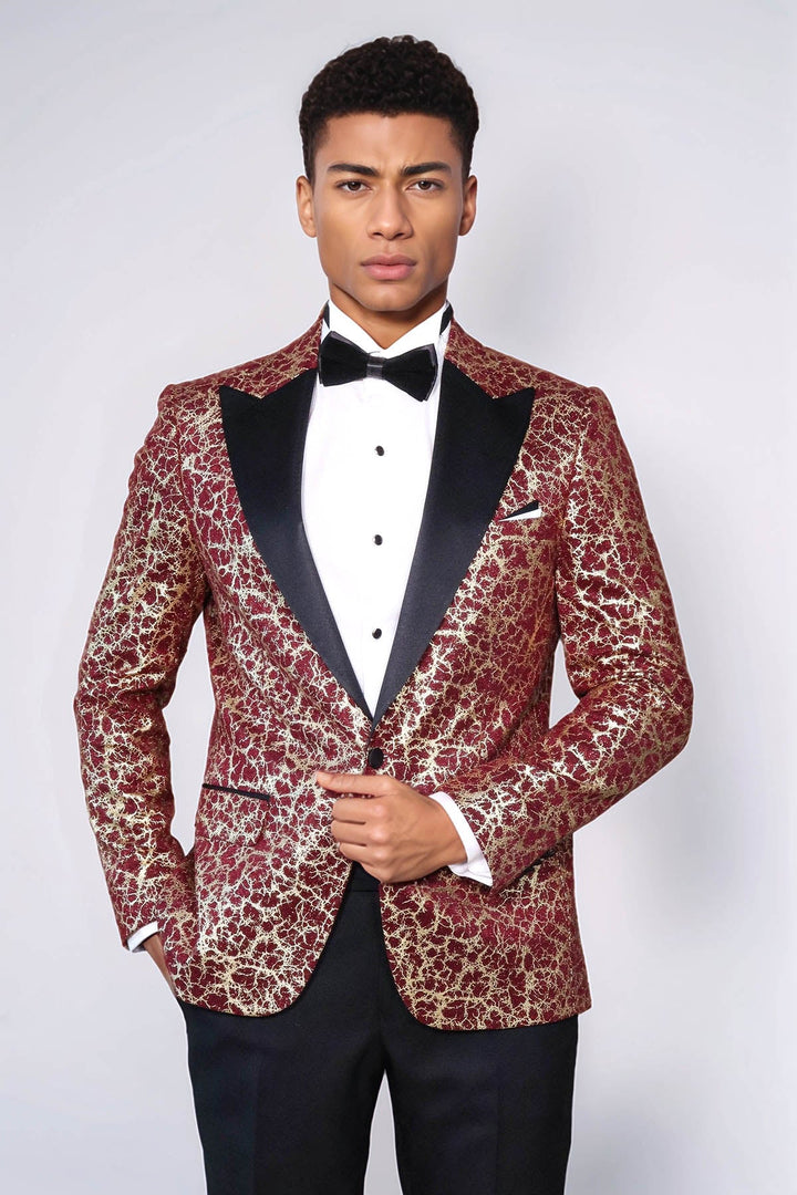WSS Root Pattern Peak Lapel Burgundy Men Party Blazer  - Terracina