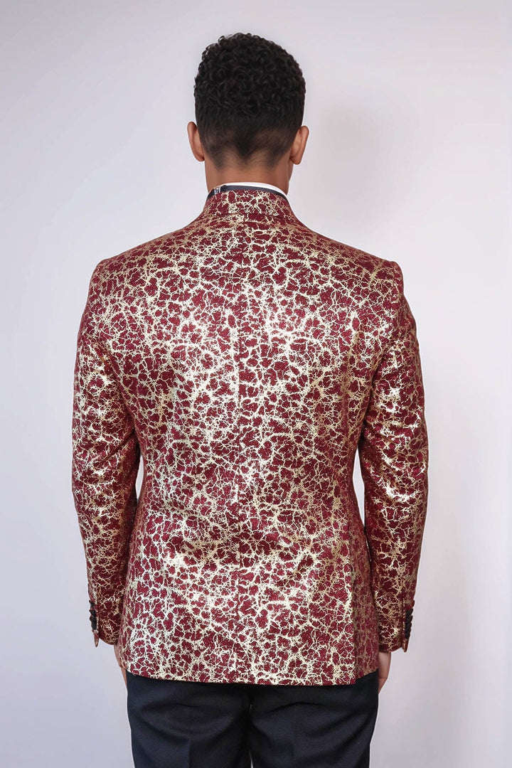 WSS Root Pattern Peak Lapel Burgundy Men Party Blazer  - Terracina