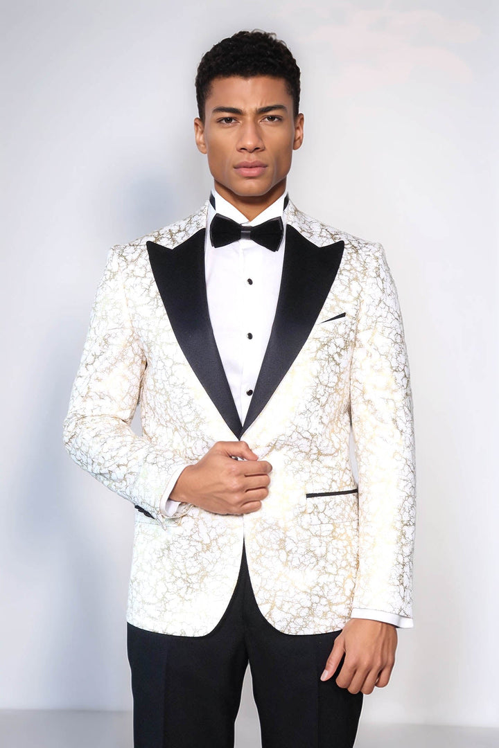 WSS Root Pattern Peak Lapel White Men Dinner Jacket  - Gómez Palacio