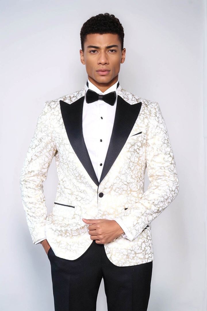 WSS Root Pattern Peak Lapel White Men Prom Blazer and Trousers Combination Suit - Crawley