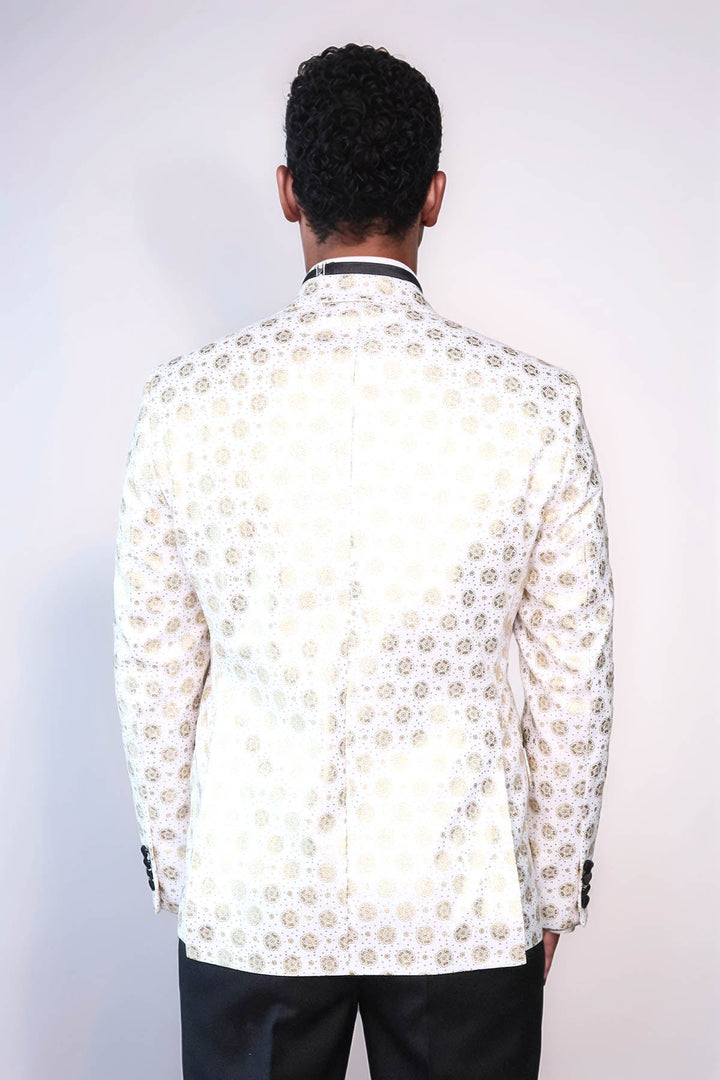 WSS Floral Patterned Peak Lapel White Men Wedding Tuxedo Blazer  - Myrnohrad