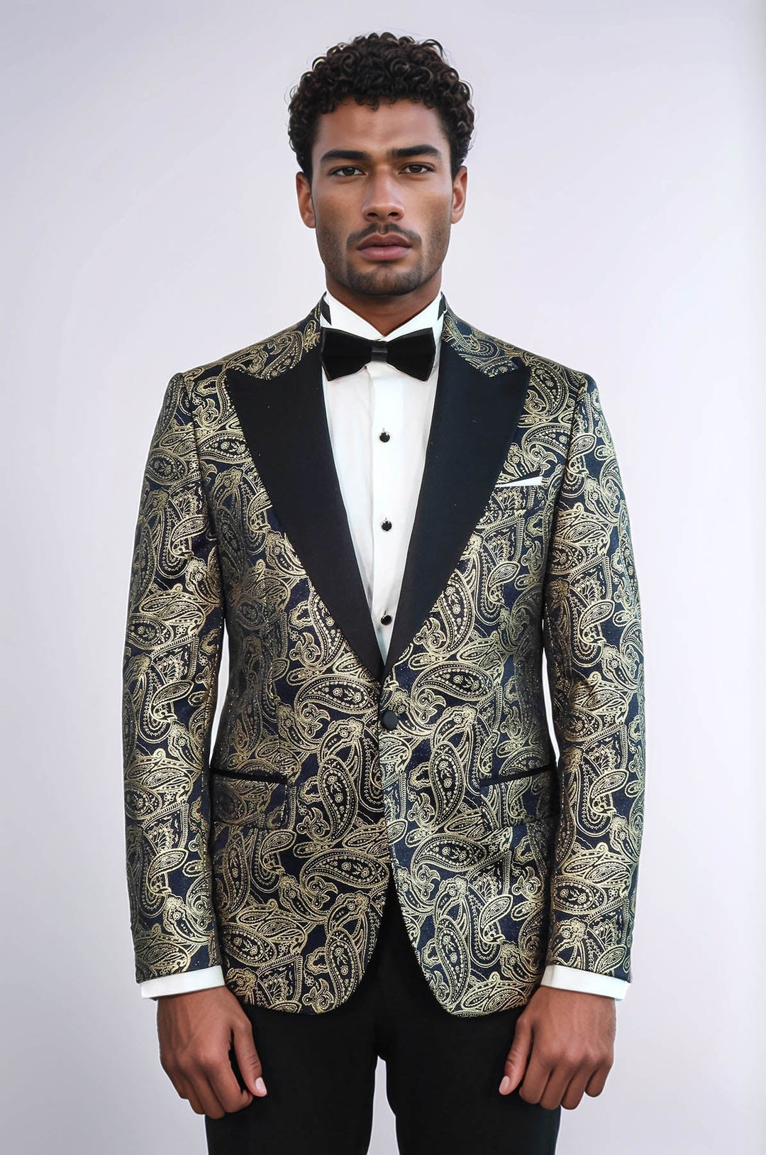 WSS Paisley Peak Lapel Navy Blue Men Party Blazer  - Chartres