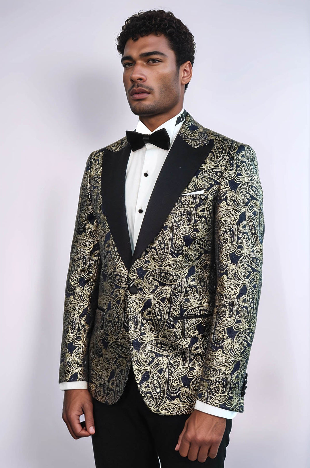 WSS Paisley Peak Lapel Navy Blue Men Party Blazer  - Chartres