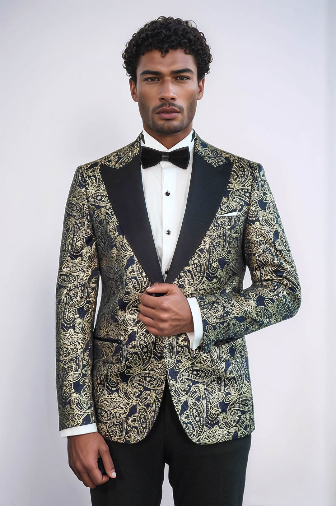 WSS Paisley Peak Lapel Navy Blue Men Party Blazer  - Chartres