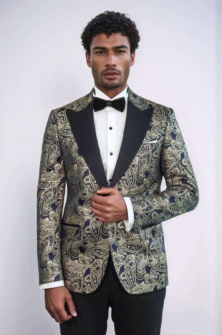 WSS Paisley Peak Lapel Navy Blue Men Party Blazer  - Chartres