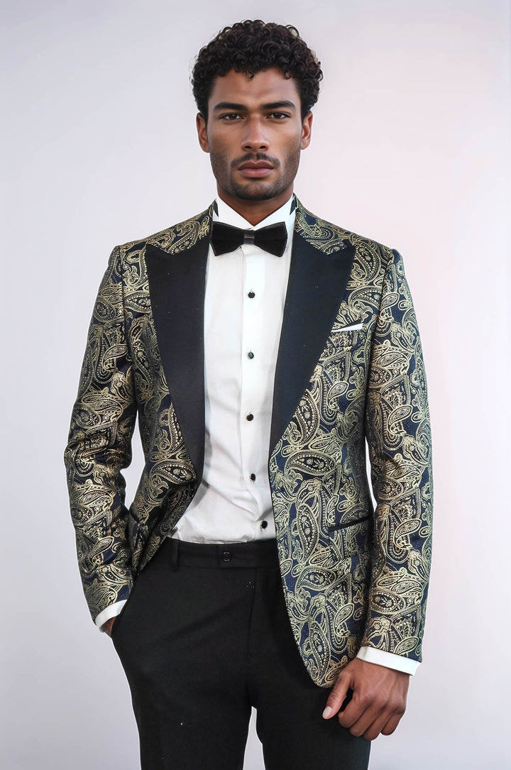 WSS Paisley Peak Lapel Navy Blue Men Party Blazer  - Chartres