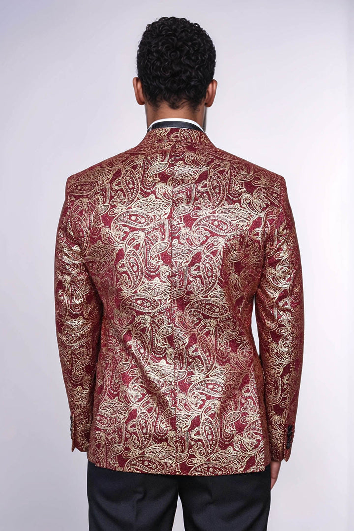 WSS Paisley Peak Lapel Burgundy Men Singer Tuxedo Blazer  - Welling