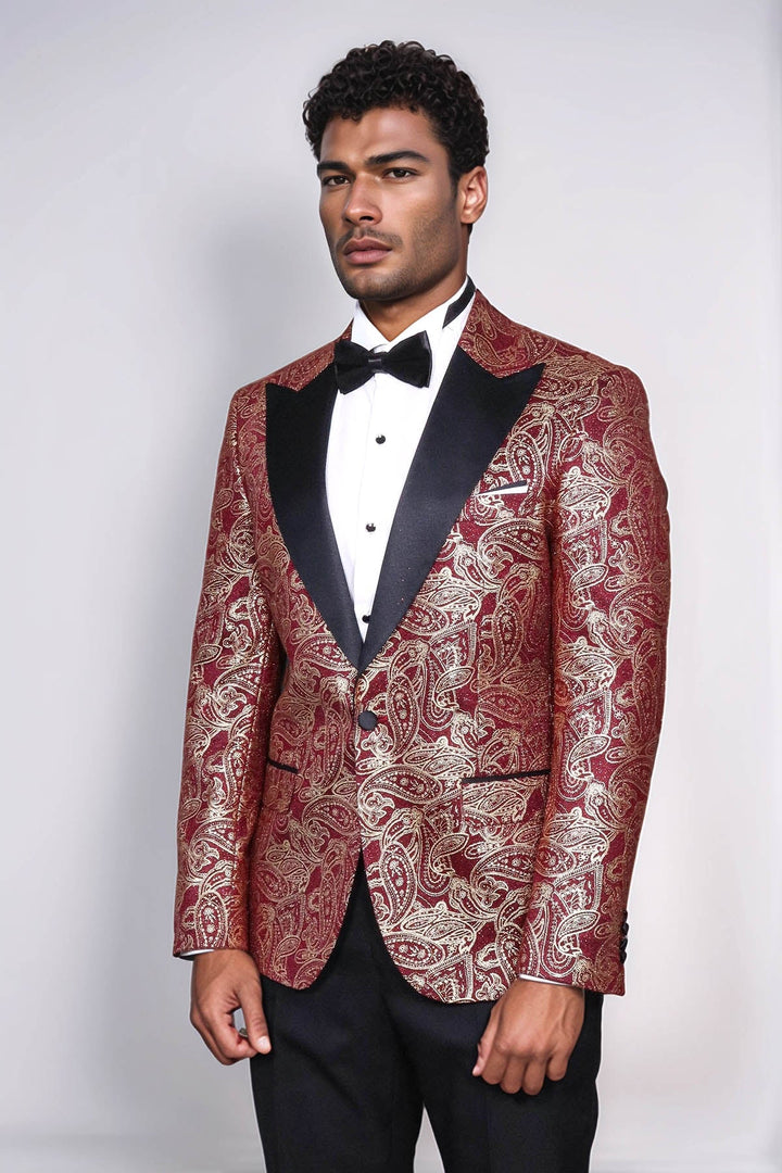 WSS Paisley Peak Lapel Burgundy Men Singer Tuxedo Blazer  - Welling