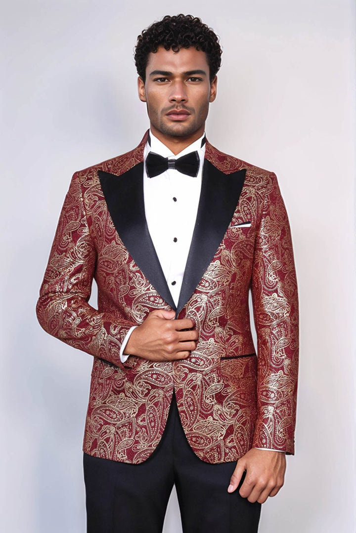 WSS Paisley Peak Lapel Burgundy Men Singer Tuxedo Blazer  - Welling