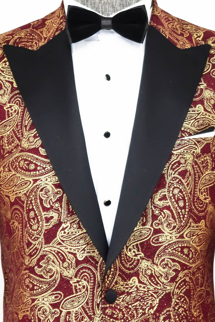 WSS Paisley Peak Lapel Burgundy Men Prom Blazer  - Singen