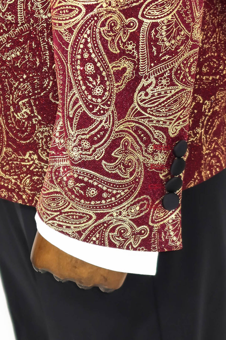 WSS Paisley Peak Lapel Burgundy Men Prom Blazer  - Singen