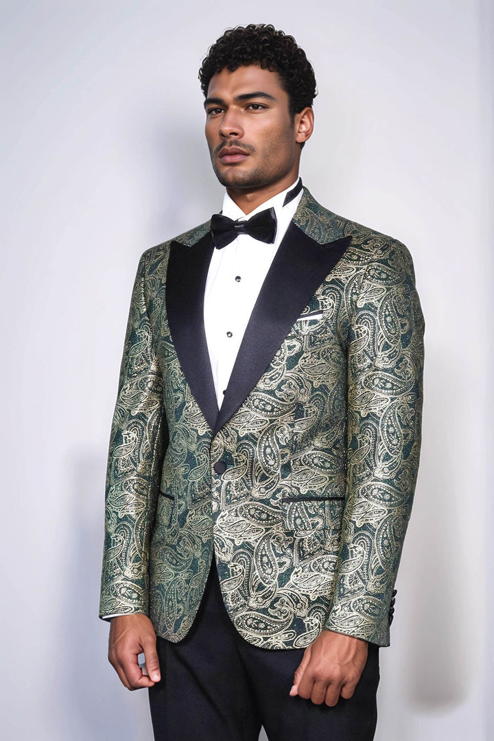 WSS Paisley Peak Lapel Green Men Stage Tuxedo Jacket  - Bad Oeynhausen