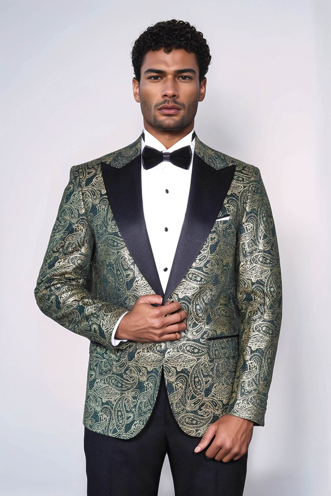 WSS Paisley Peak Lapel Green Men Stage Tuxedo Jacket  - Bad Oeynhausen