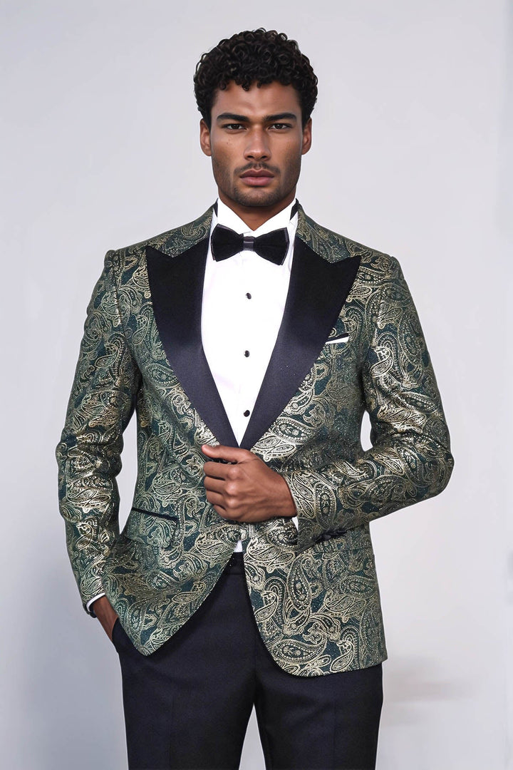 WSS Paisley Peak Lapel Green Men Stage Tuxedo Jacket  - Bad Oeynhausen
