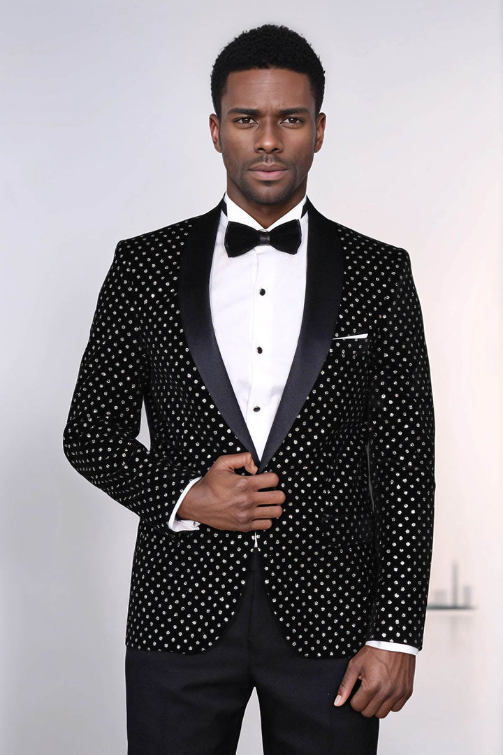 WSS Dot Patterned Slim Fit Black Men Evening Dinner Blazer  - Ciudad de Allende