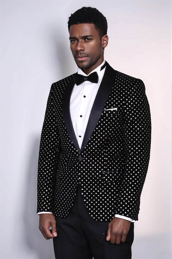 WSS Dot Patterned Slim Fit Black Men Evening Dinner Blazer  - Ciudad de Allende