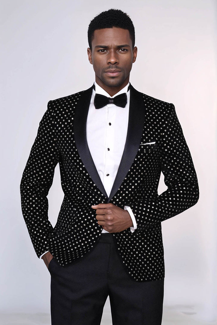 WSS Dot Patterned Slim Fit Black Men Evening Dinner Blazer  - Ciudad de Allende