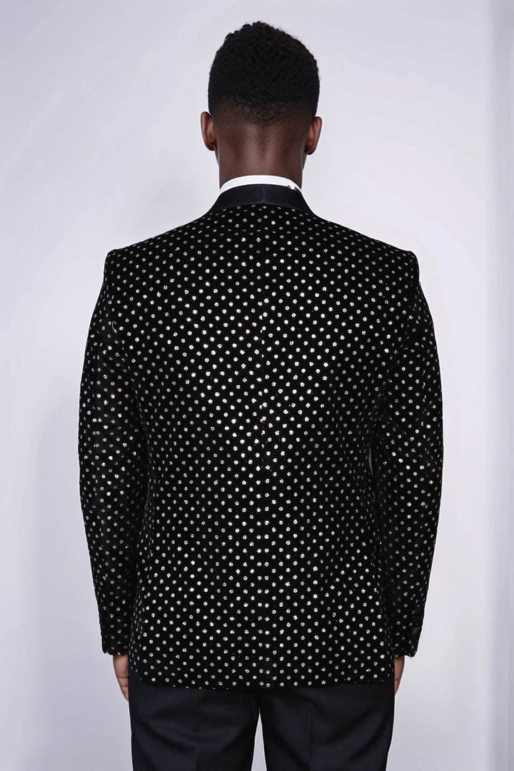 WSS Dot Patterned Slim Fit Black Men Evening Dinner Blazer  - Ciudad de Allende