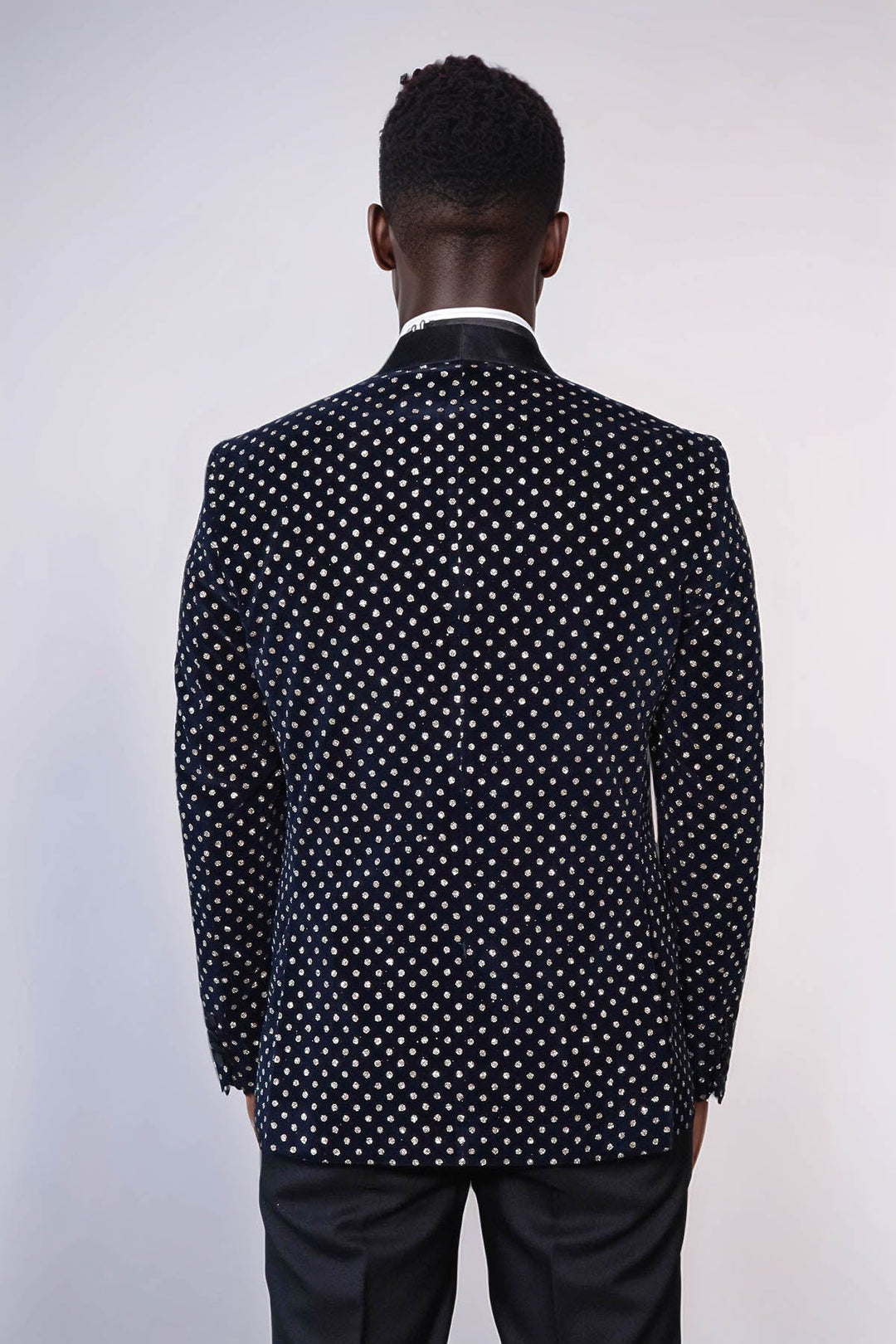 WSS Dot Patterned Slim Fit Navy Blue Men Party Blazer  - Esposende