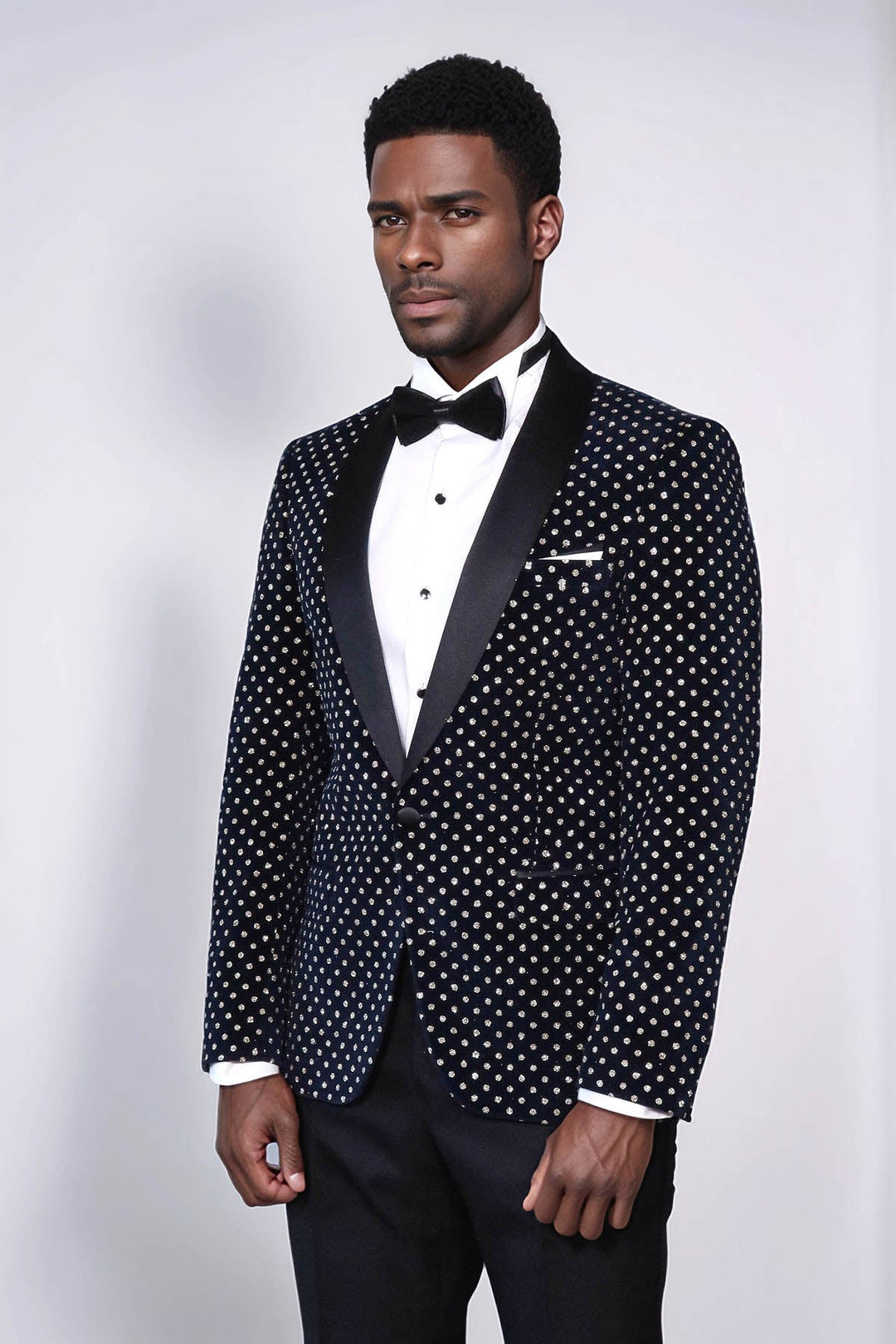 WSS Dot Patterned Slim Fit Navy Blue Men Party Blazer  - Esposende