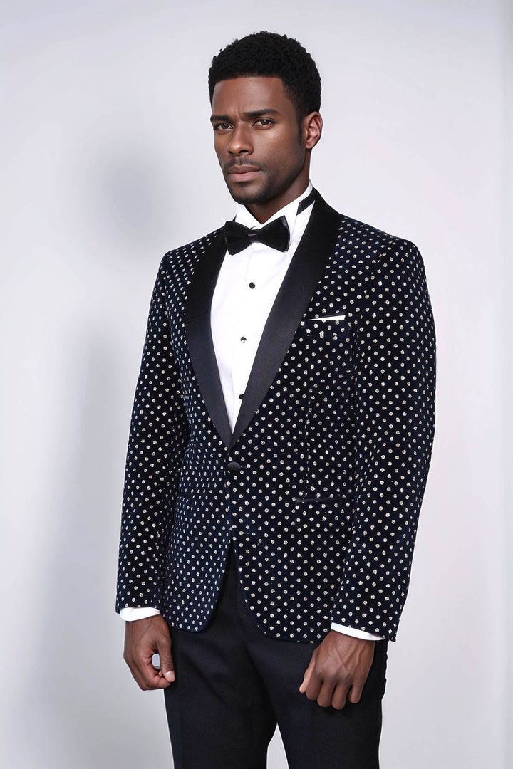 WSS Dot Patterned Slim Fit Navy Blue Men Party Blazer  - Esposende