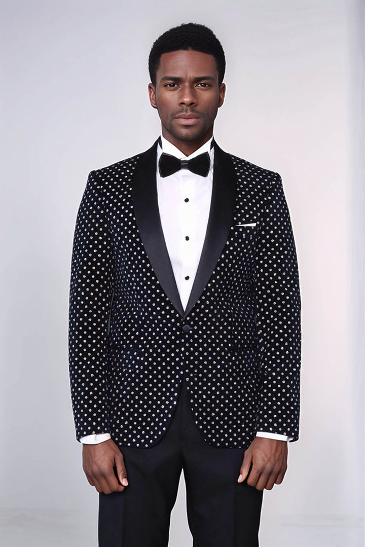 WSS Dot Patterned Slim Fit Navy Blue Men Party Blazer  - Esposende