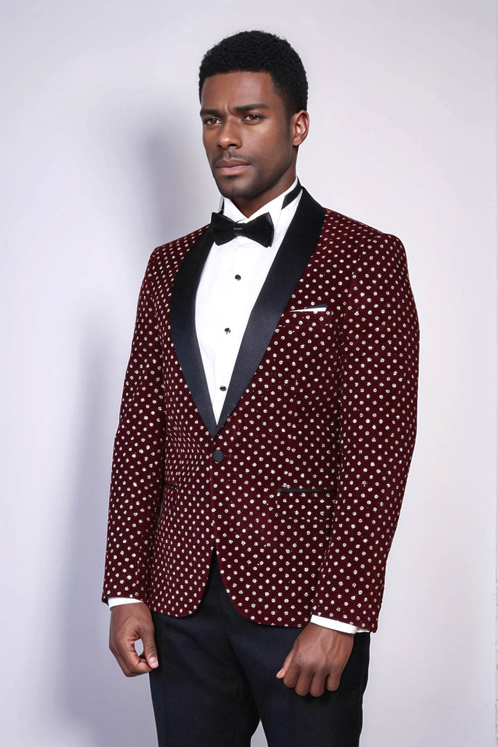 WSS Dot Patterned Slim Fit Burgundy Men Dinner Jacket  - Franklin