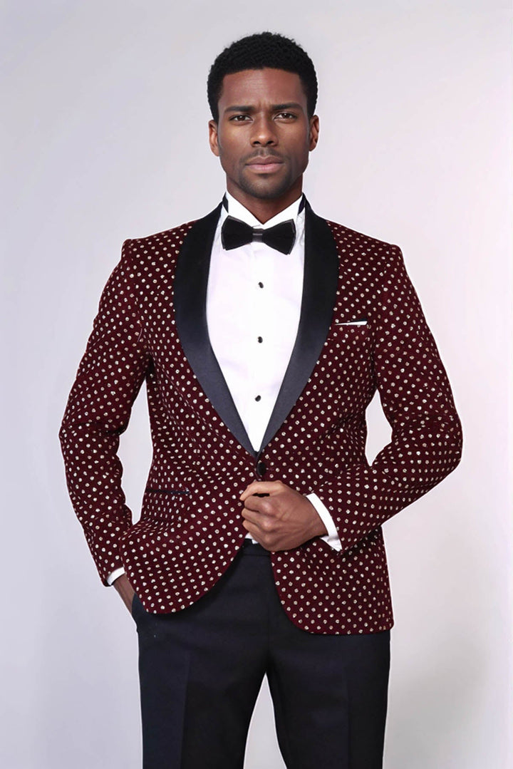 WSS Dot Patterned Slim Fit Burgundy Men Dinner Jacket  - Franklin