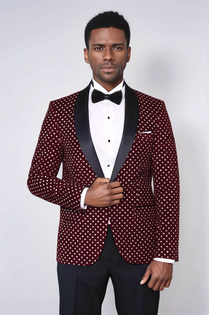 WSS Dot Patterned Slim Fit Burgundy Men Dinner Jacket  - Franklin