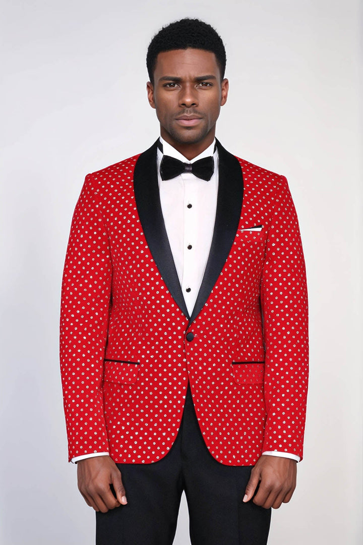 WSS Dot Patterned Slim Fit Red Men Singer Tuxedo Blazer  - Kannapolis