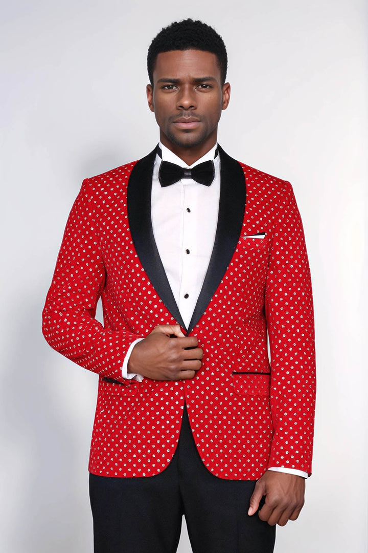 WSS Dot Patterned Slim Fit Red Men Singer Tuxedo Blazer  - Kannapolis