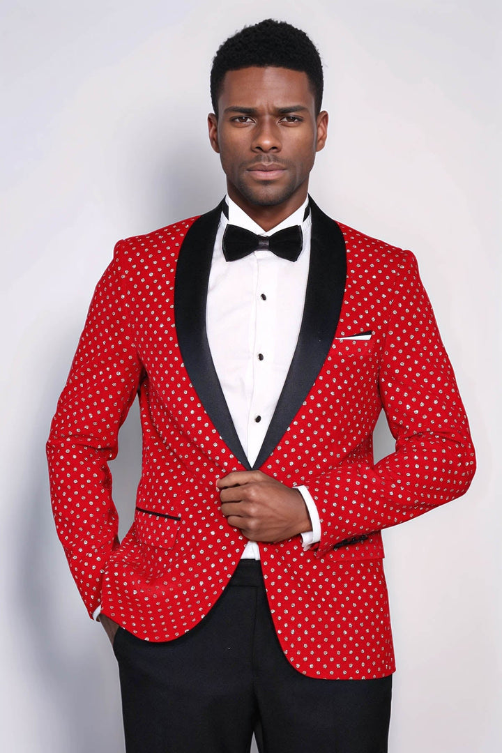 WSS Dot Patterned Slim Fit Red Men Singer Tuxedo Blazer  - Kannapolis