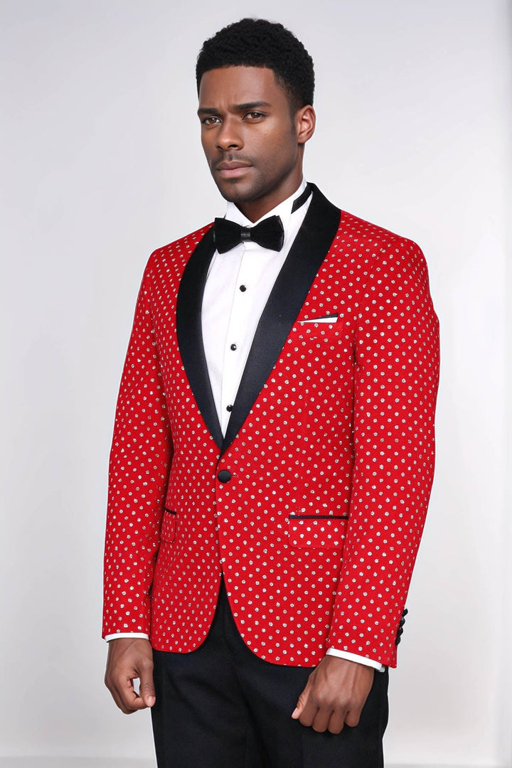 WSS Dot Patterned Slim Fit Red Men Singer Tuxedo Blazer  - Kannapolis