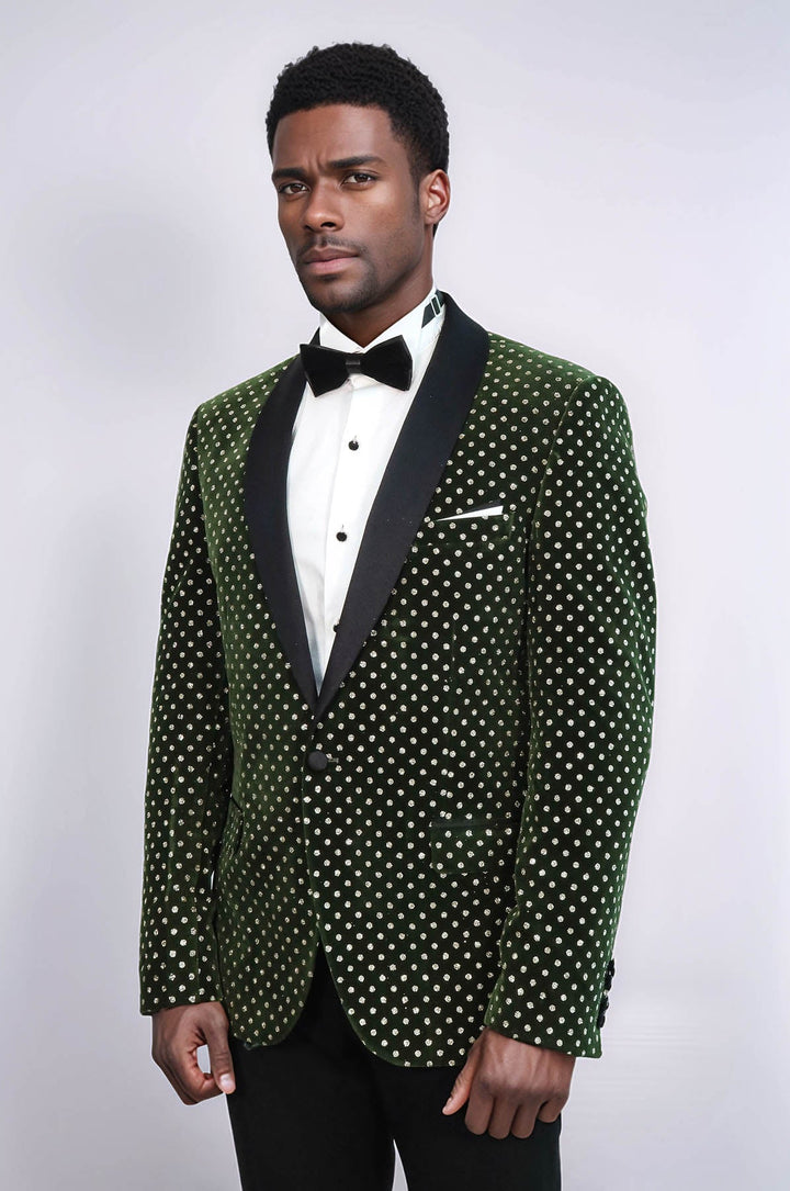 WSS Dot Pattern Slim Fit Dark Green Men Wedding Groom Blazer  - Bender