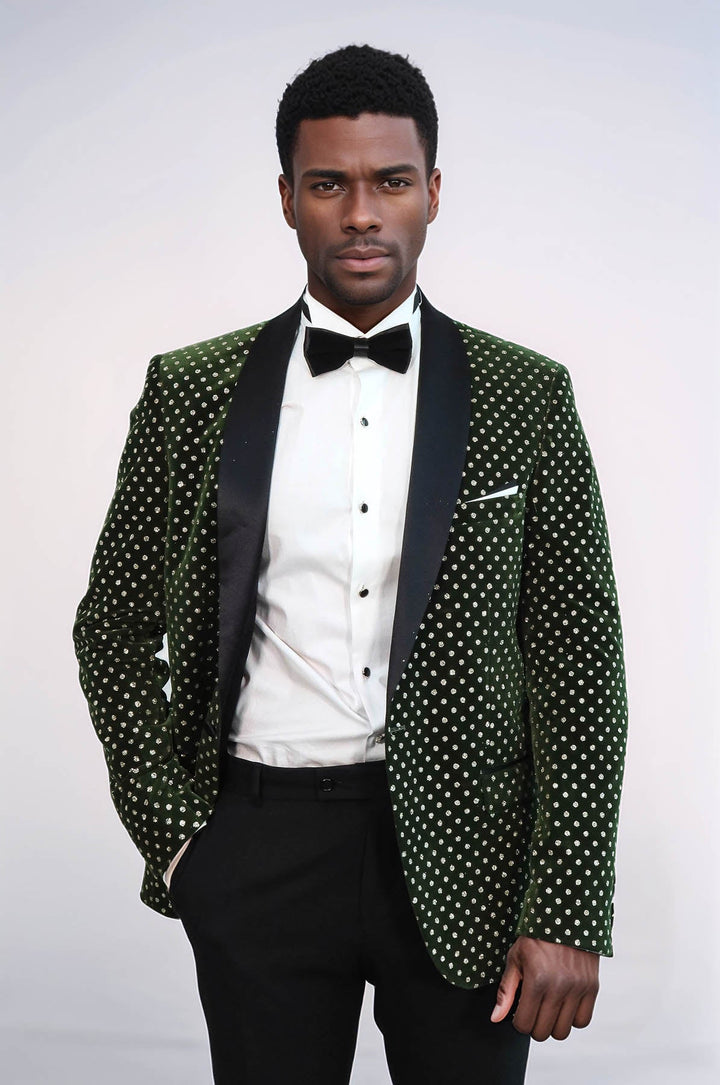 WSS Dot Pattern Slim Fit Dark Green Men Wedding Groom Blazer  - Bender