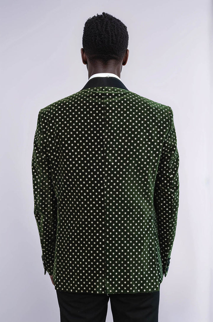 WSS Dot Pattern Slim Fit Dark Green Men Wedding Groom Blazer  - Bender