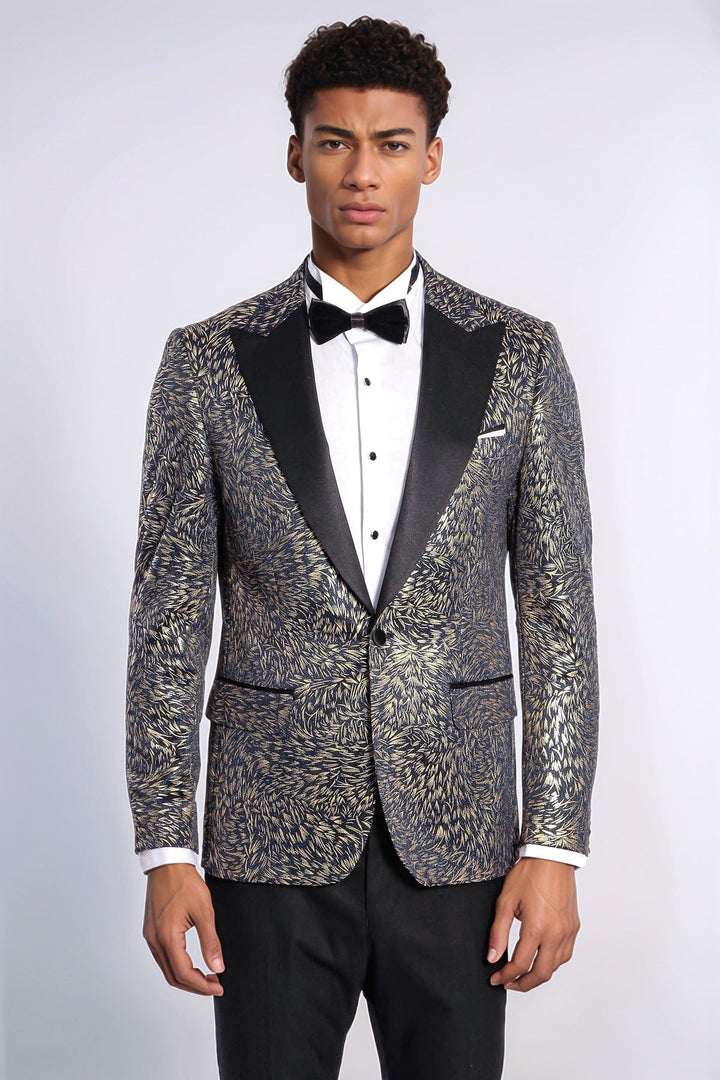 WSS Feather Patterned Slim Fit Navy Blue Men Dinner Jacket  - Aix-en-Provence