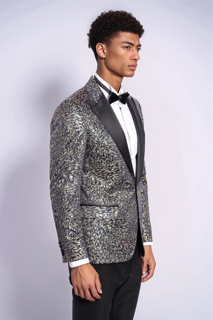 WSS Feather Patterned Slim Fit Navy Blue Men Dinner Jacket  - Aix-en-Provence
