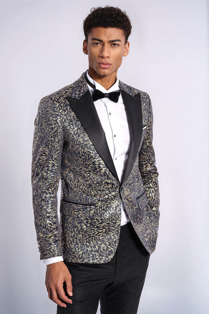 WSS Feather Patterned Slim Fit Navy Blue Men Dinner Jacket  - Aix-en-Provence