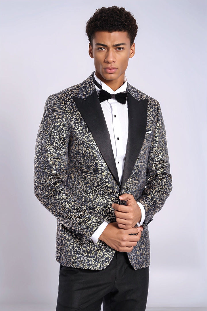 WSS Feather Patterned Slim Fit Navy Blue Men Dinner Jacket  - Aix-en-Provence