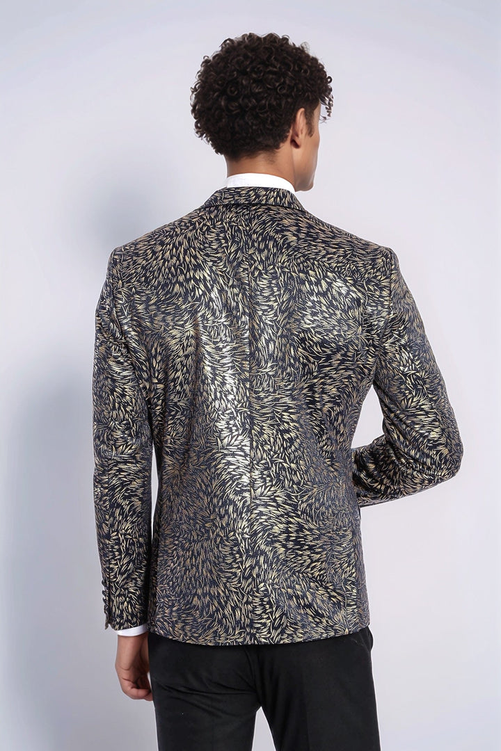 WSS Feather Patterned Slim Fit Navy Blue Men Dinner Jacket  - Aix-en-Provence