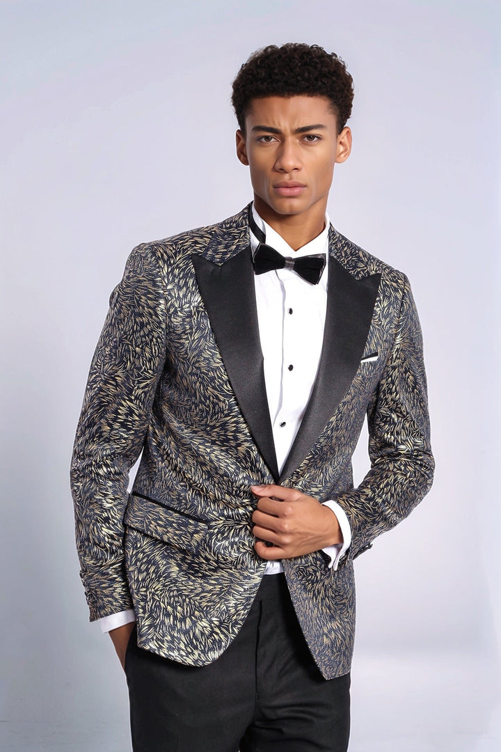 WSS Feather Patterned Slim Fit Navy Blue Men Dinner Jacket  - Aix-en-Provence