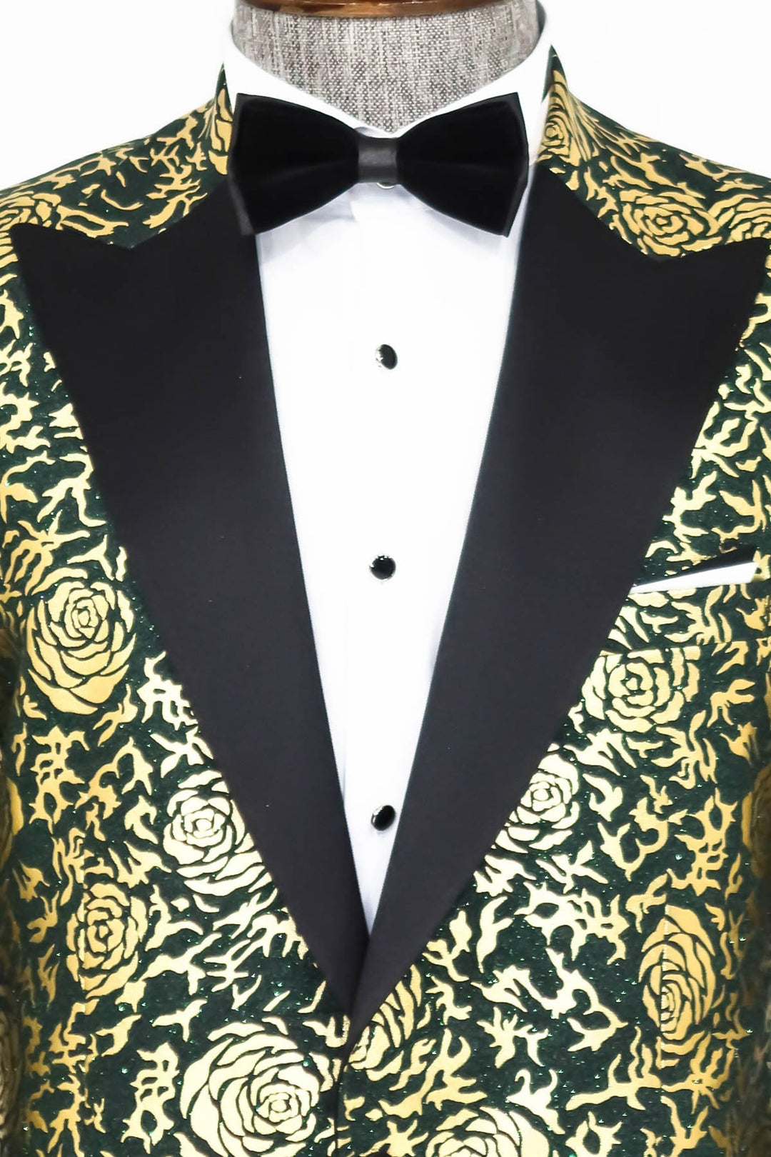 WSS Gold Rose Patterned Slim Fit Green Men Prom Blazer  - Singen